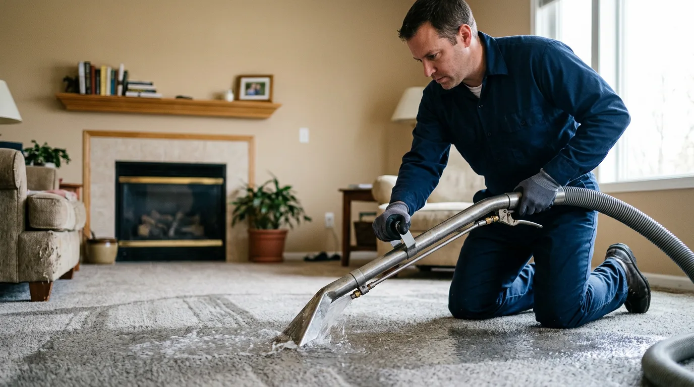 Water damage restoration technician working near Belchertown, MA